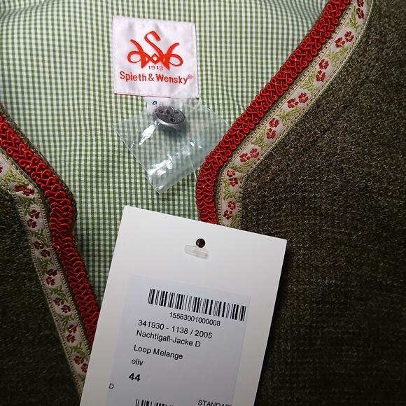 Spieth & Wensky Nachtigall Jacket Loop Melange Olive Green Bavarian Trachten L - Picture 4 of 11